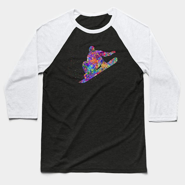 Snowboard watercolor art Baseball T-Shirt by Yahya Art